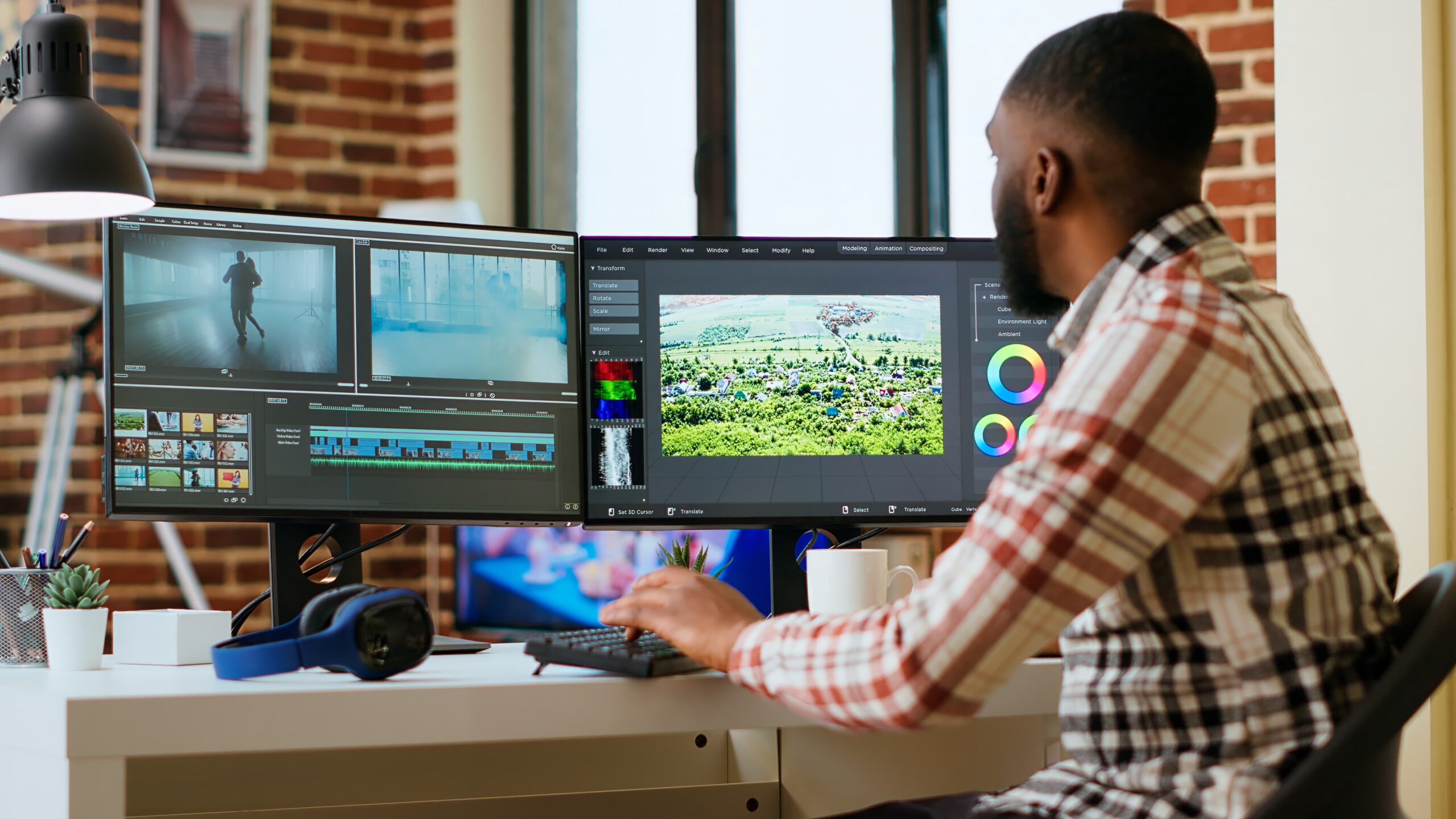 editor using professional software to cut and color-grade video footage