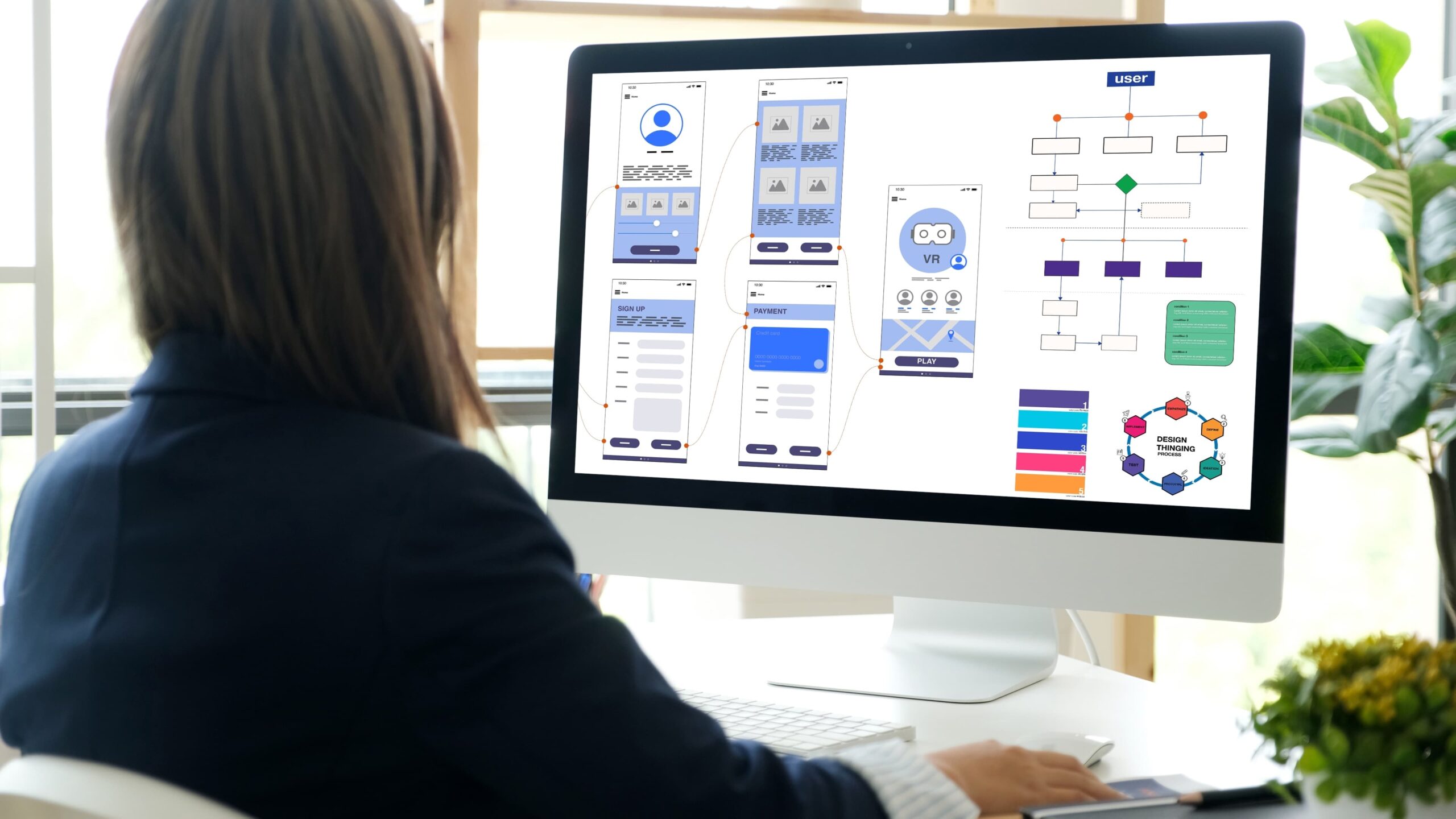 designer creating visual branding mockup on digital interface