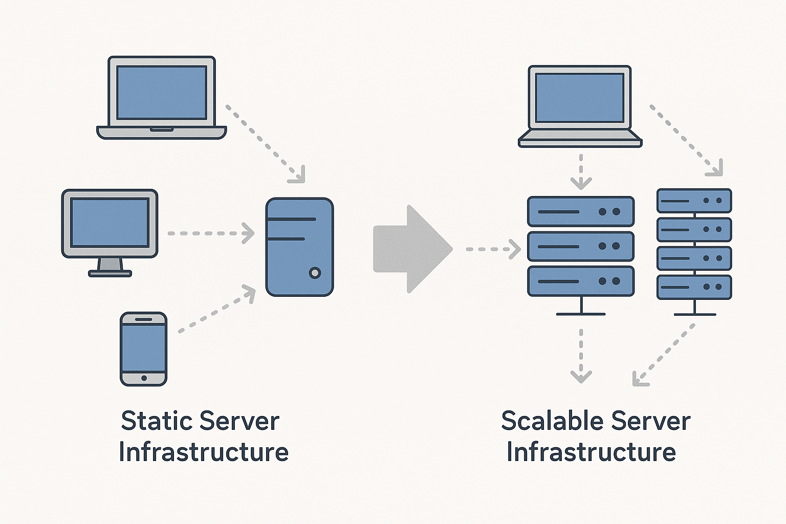 side-by-side comparison of static and scalable web architectures