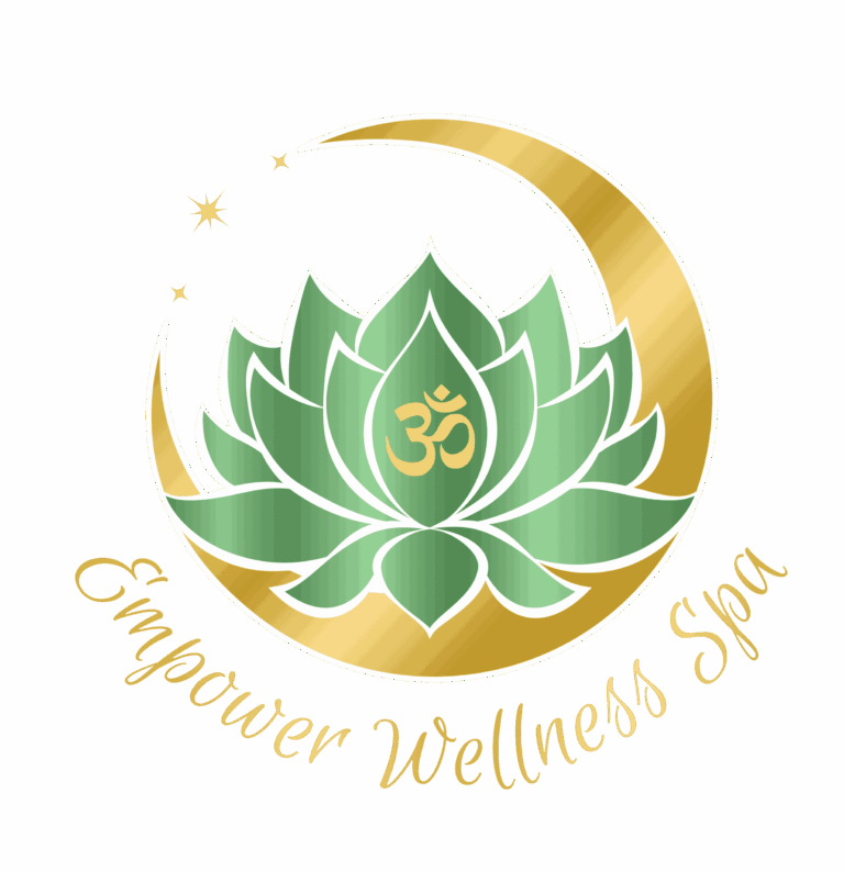 Empower Wellness Spa logo: a lotus inside a gold crescent