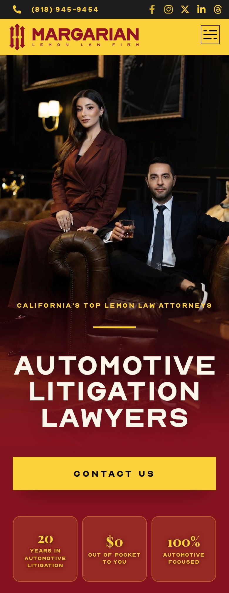 margarianlaw.com on mobile: the full hero, headline and record chips