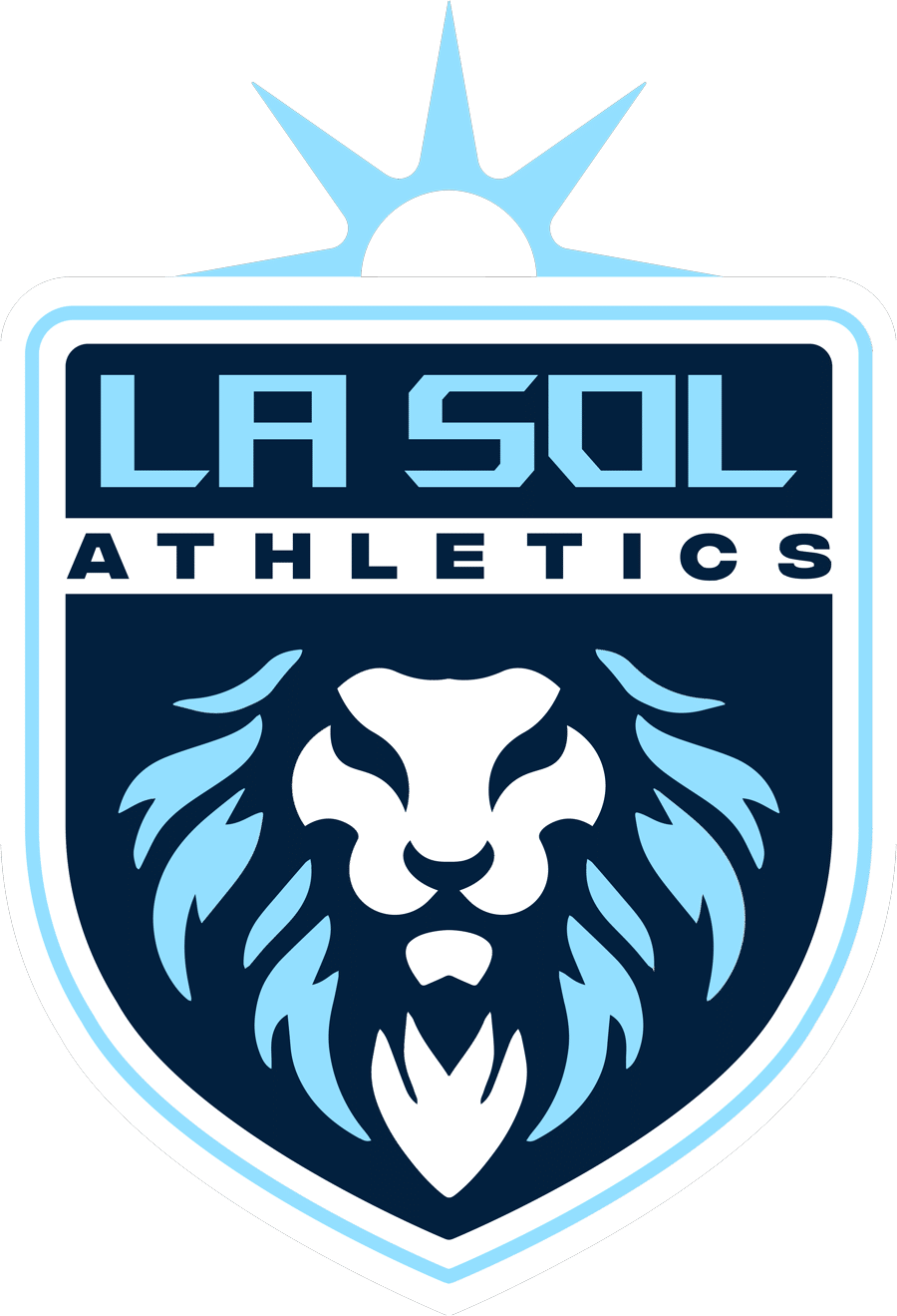The LA Sol Athletics crest: a rising sun over a shield with a lion